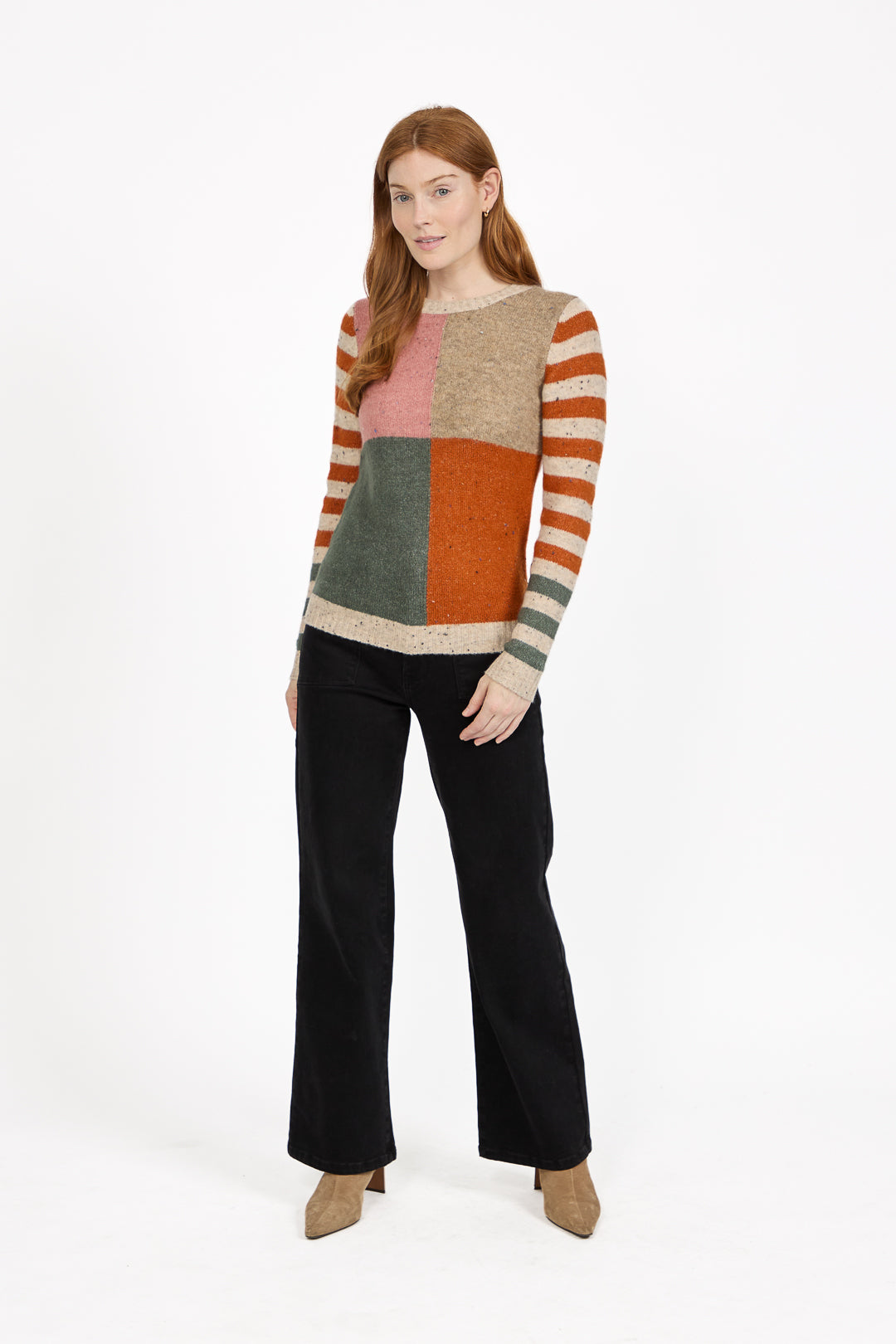 Colour Block Stripe Speckled Knit Jumper