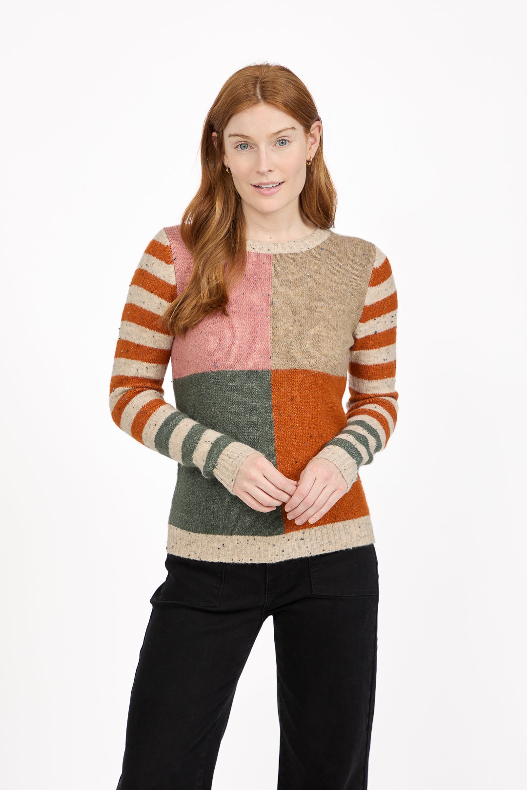 Colour Block Stripe Speckled Knit Jumper