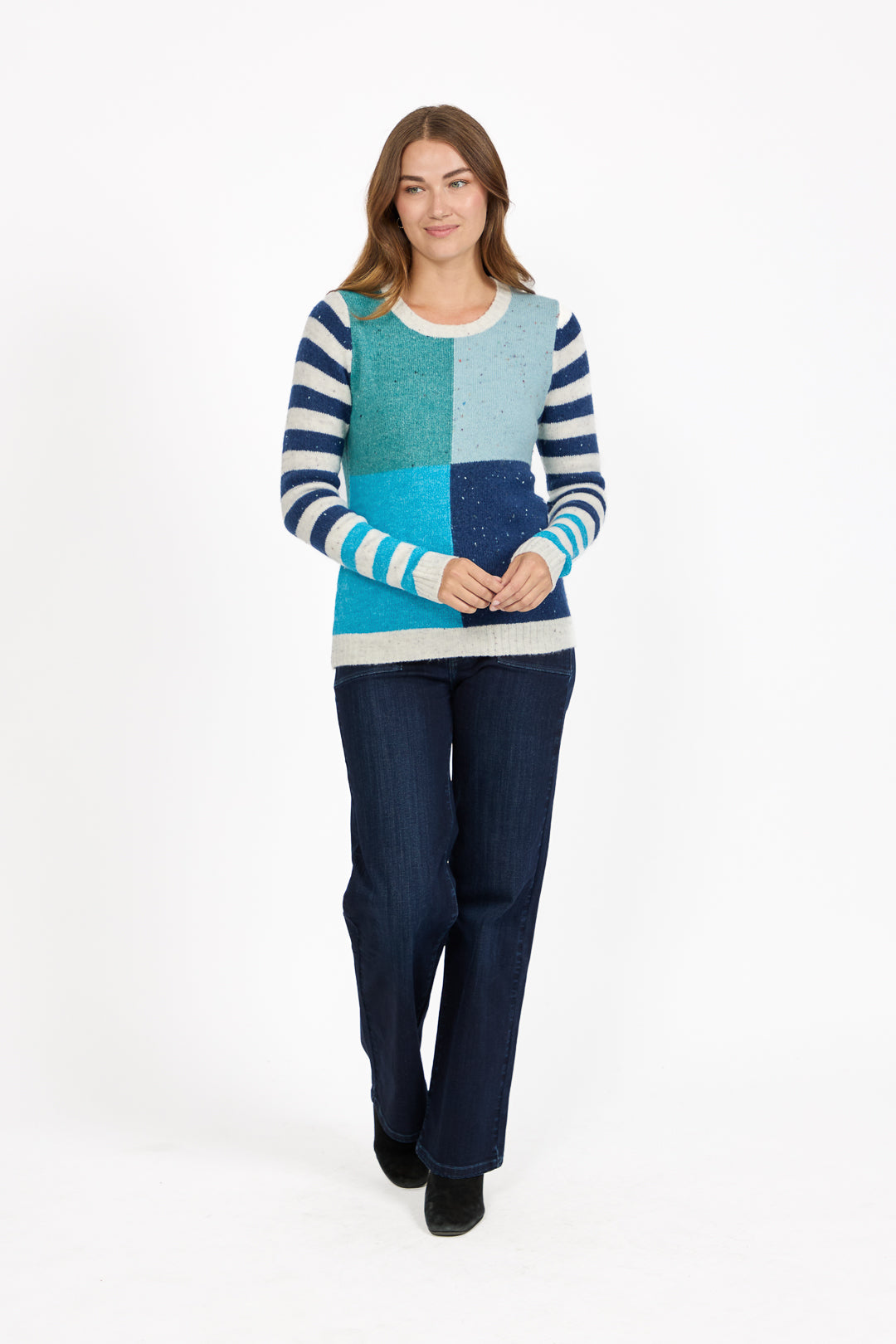 Colour Block Stripe Speckled Knit Jumper