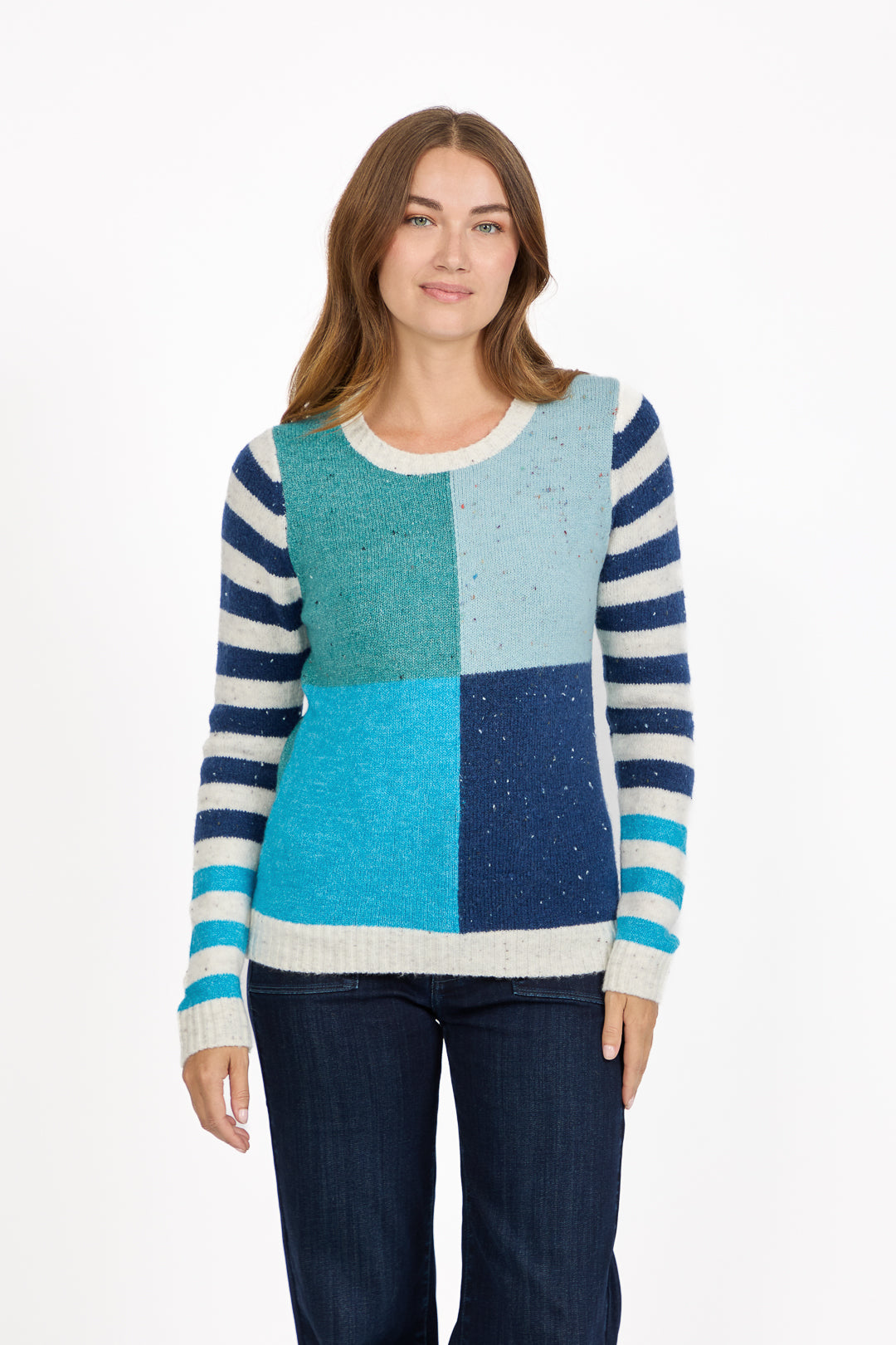 Colour Block Stripe Speckled Knit Jumper