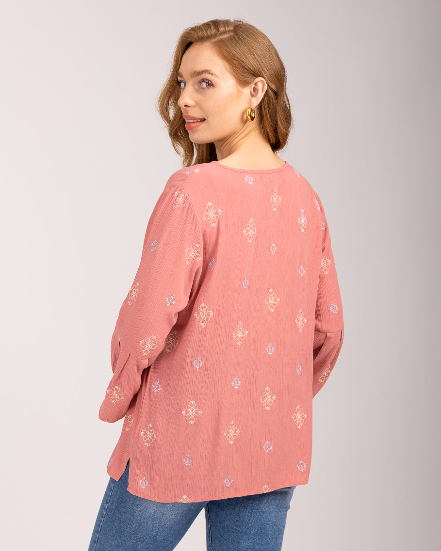 Embroidered Front Tie Top