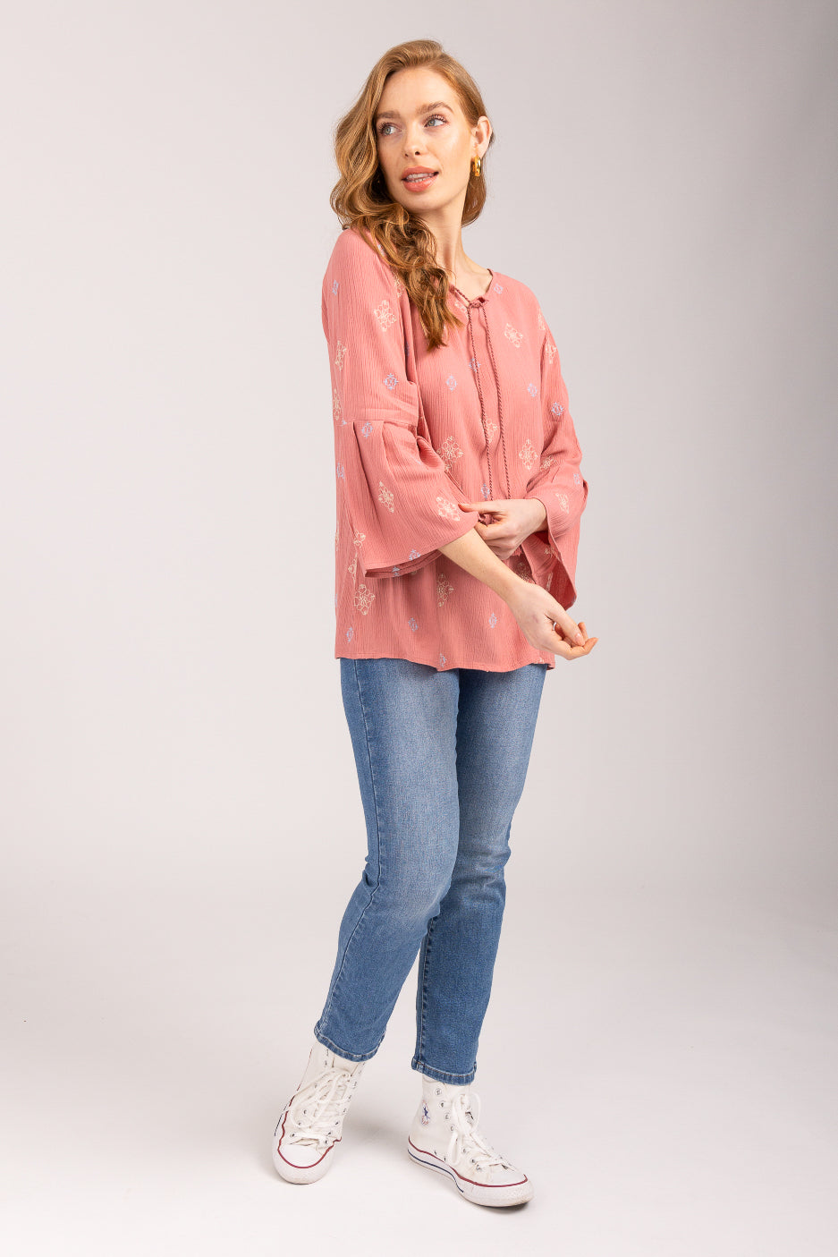 Embroidered Front Tie Top
