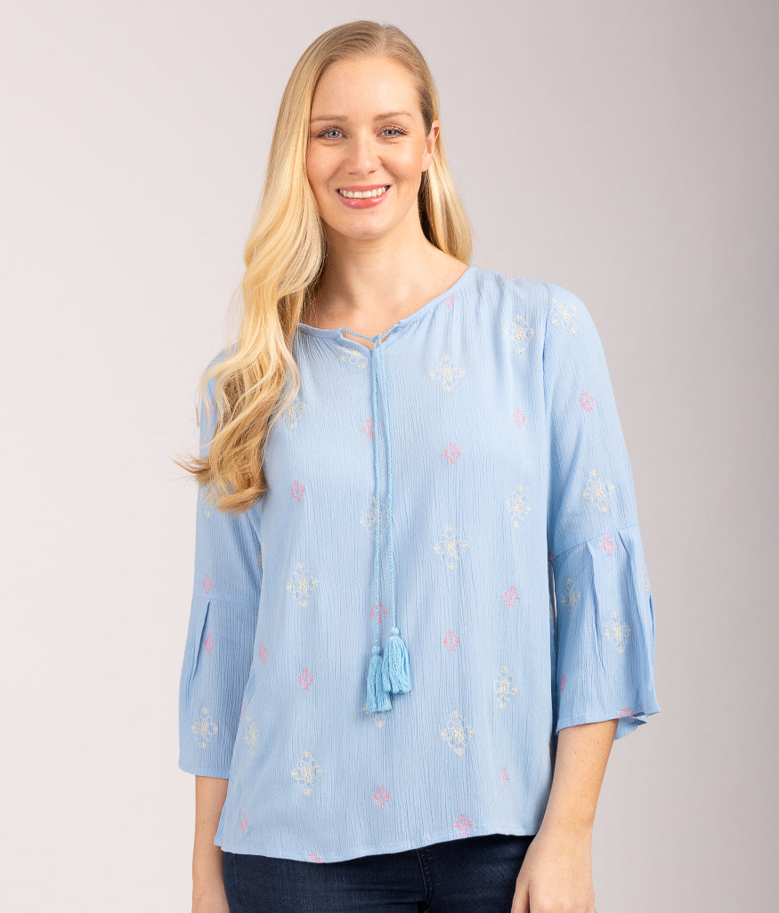 Embroidered Front Tie Top
