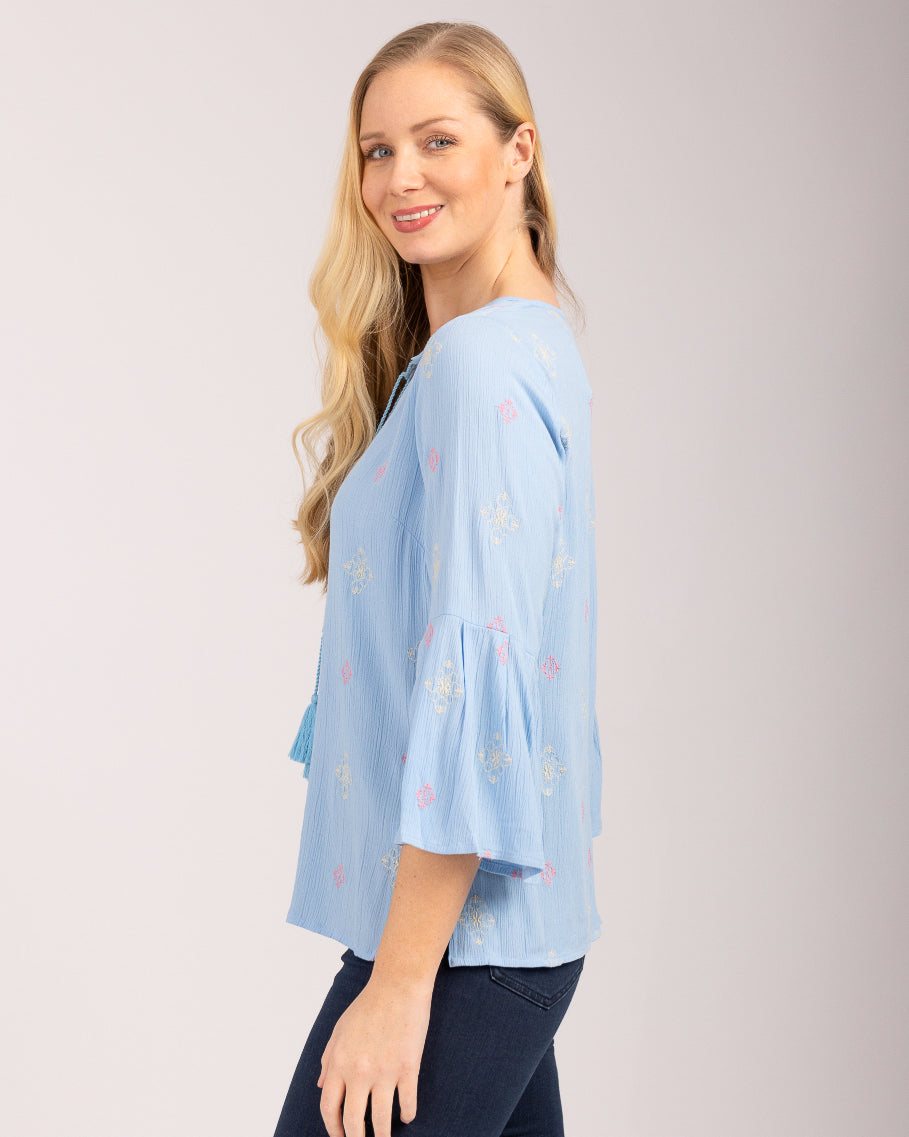 Embroidered Front Tie Top