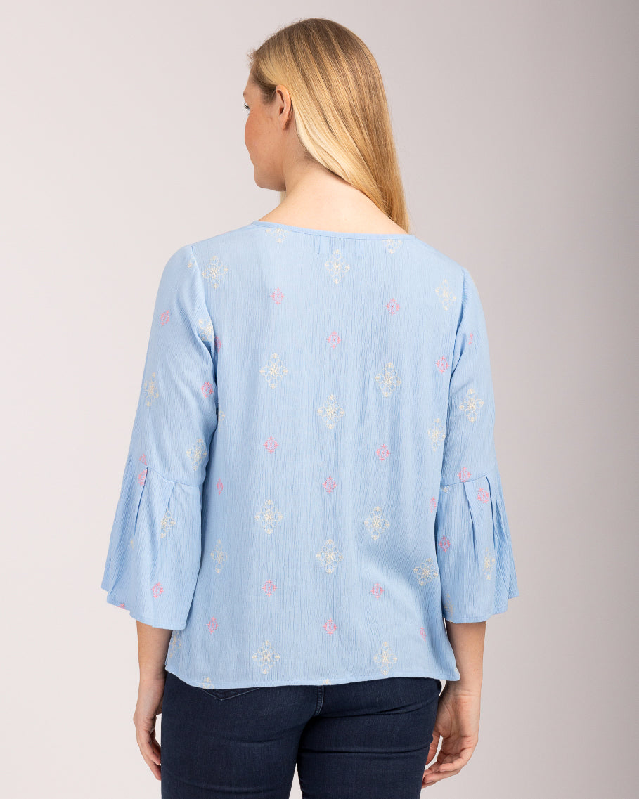 Embroidered Front Tie Top