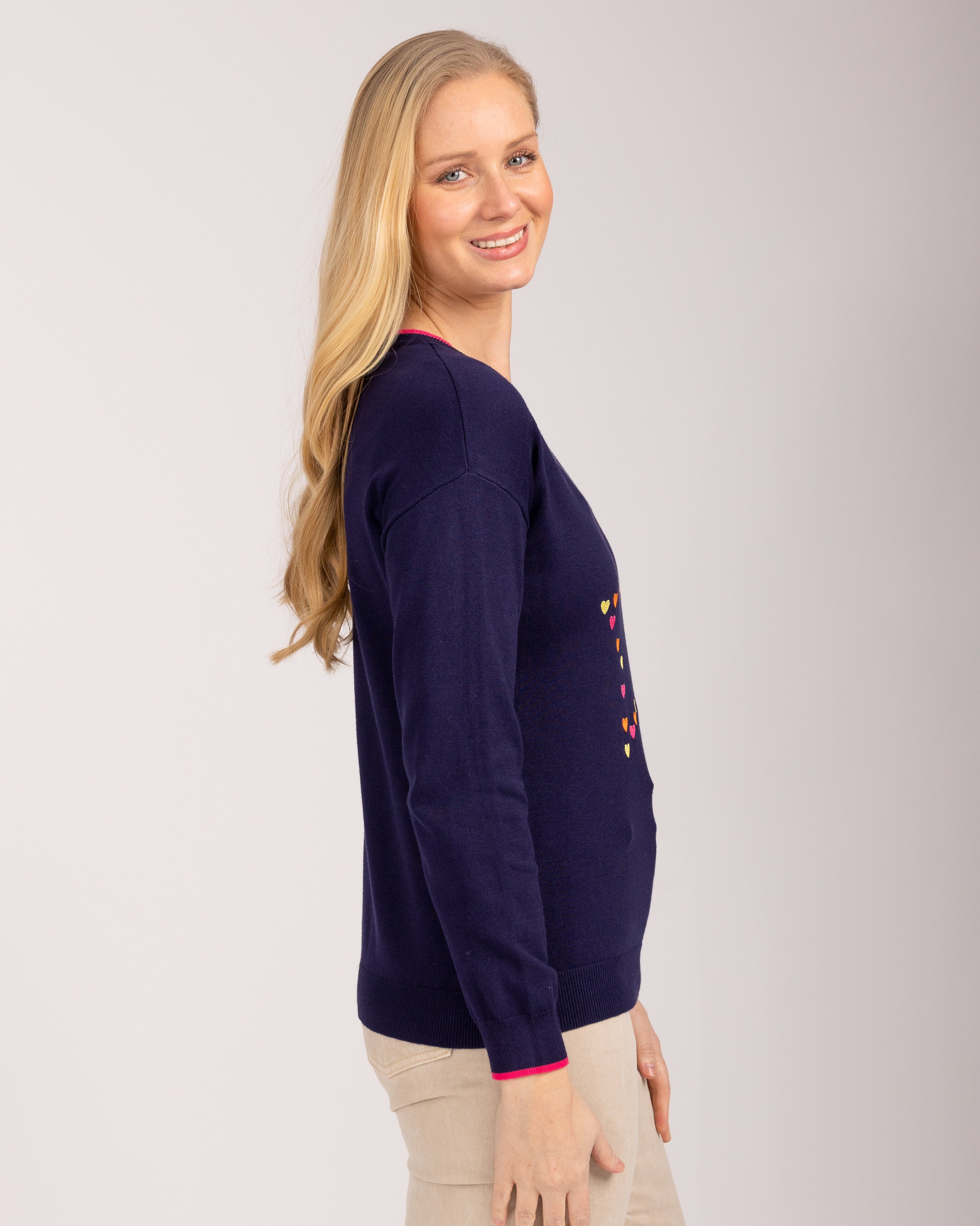 Heart Embroidery Drop Shoulder Jumper