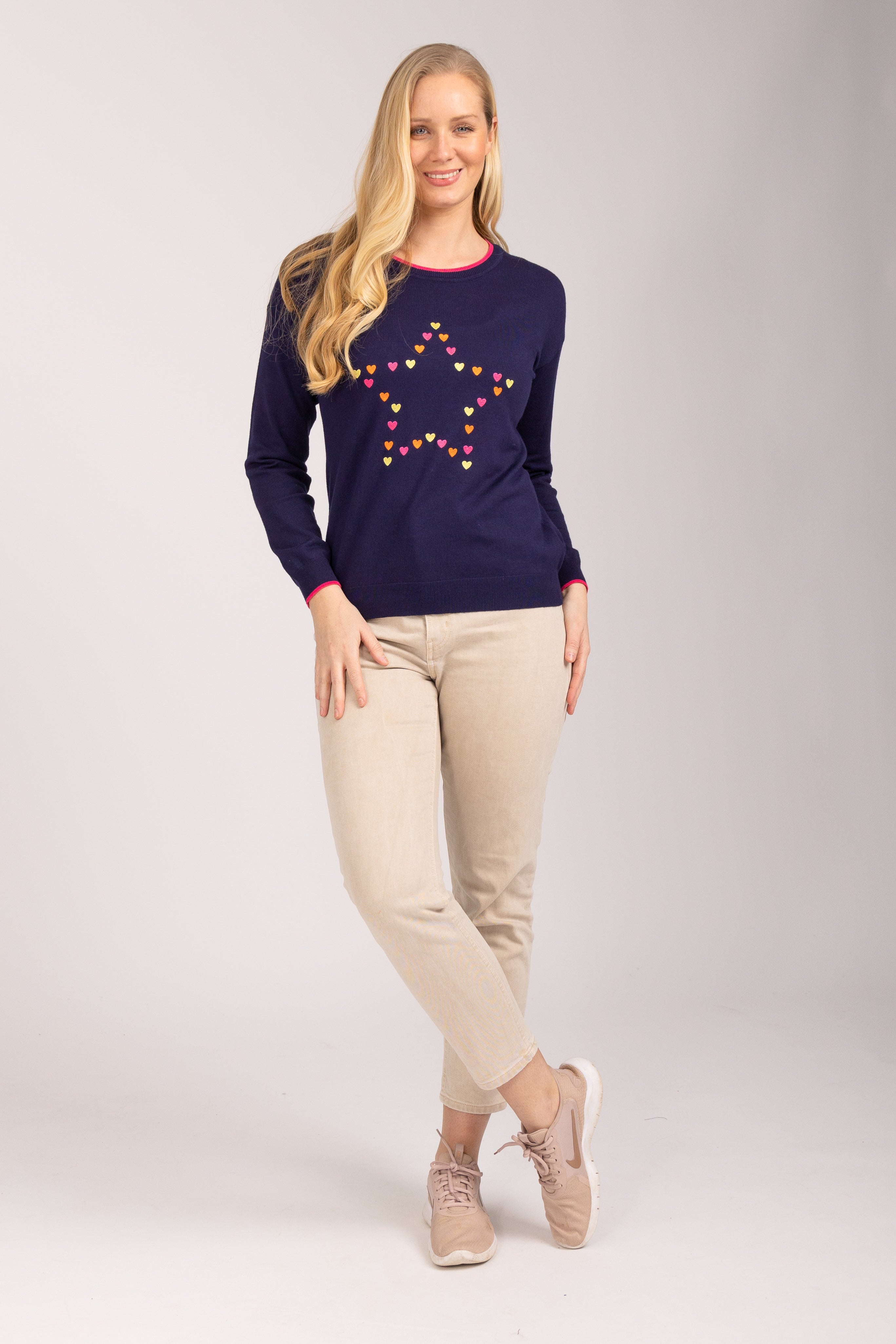 Heart Embroidery Drop Shoulder Jumper