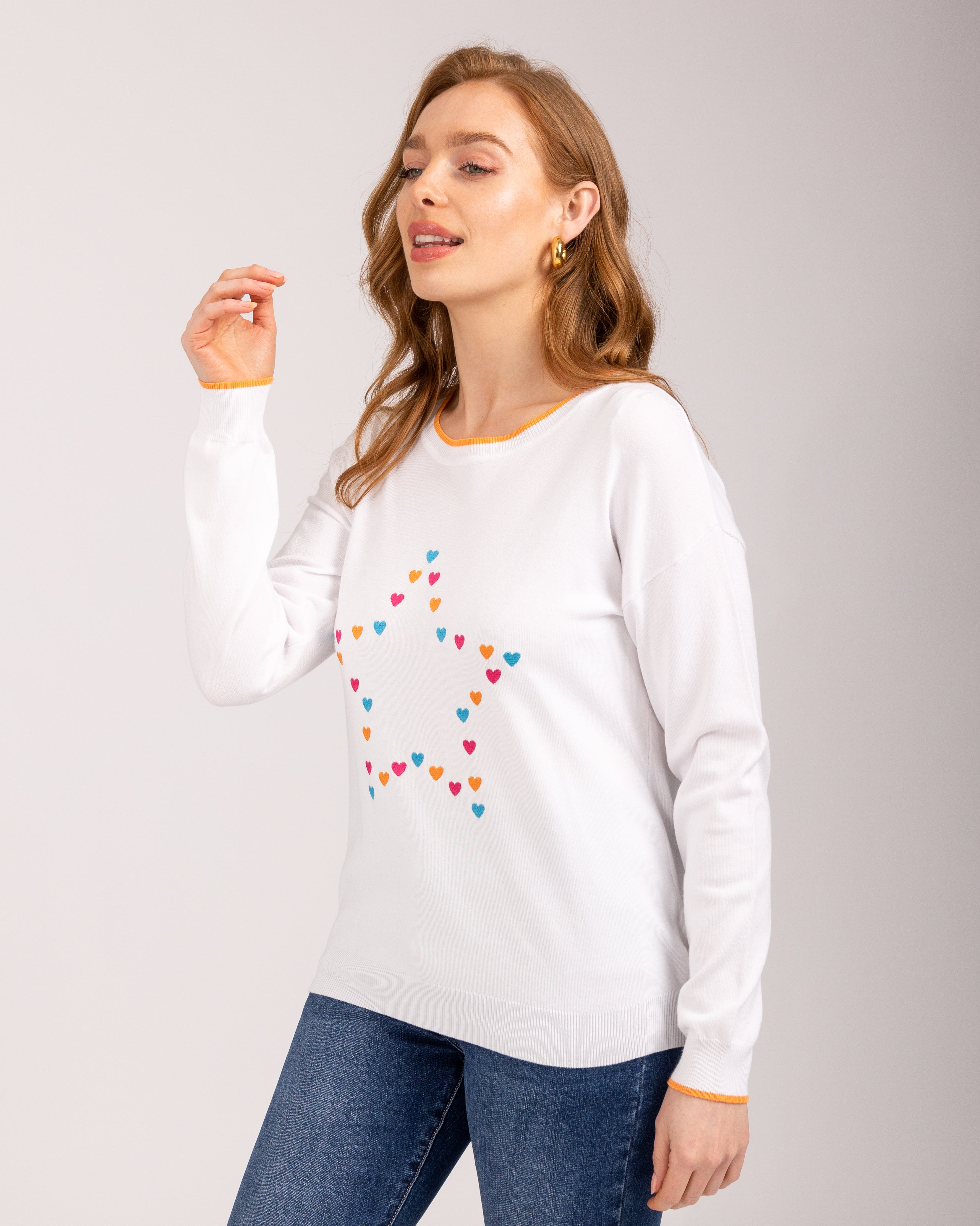 Heart Embroidery Drop Shoulder Jumper