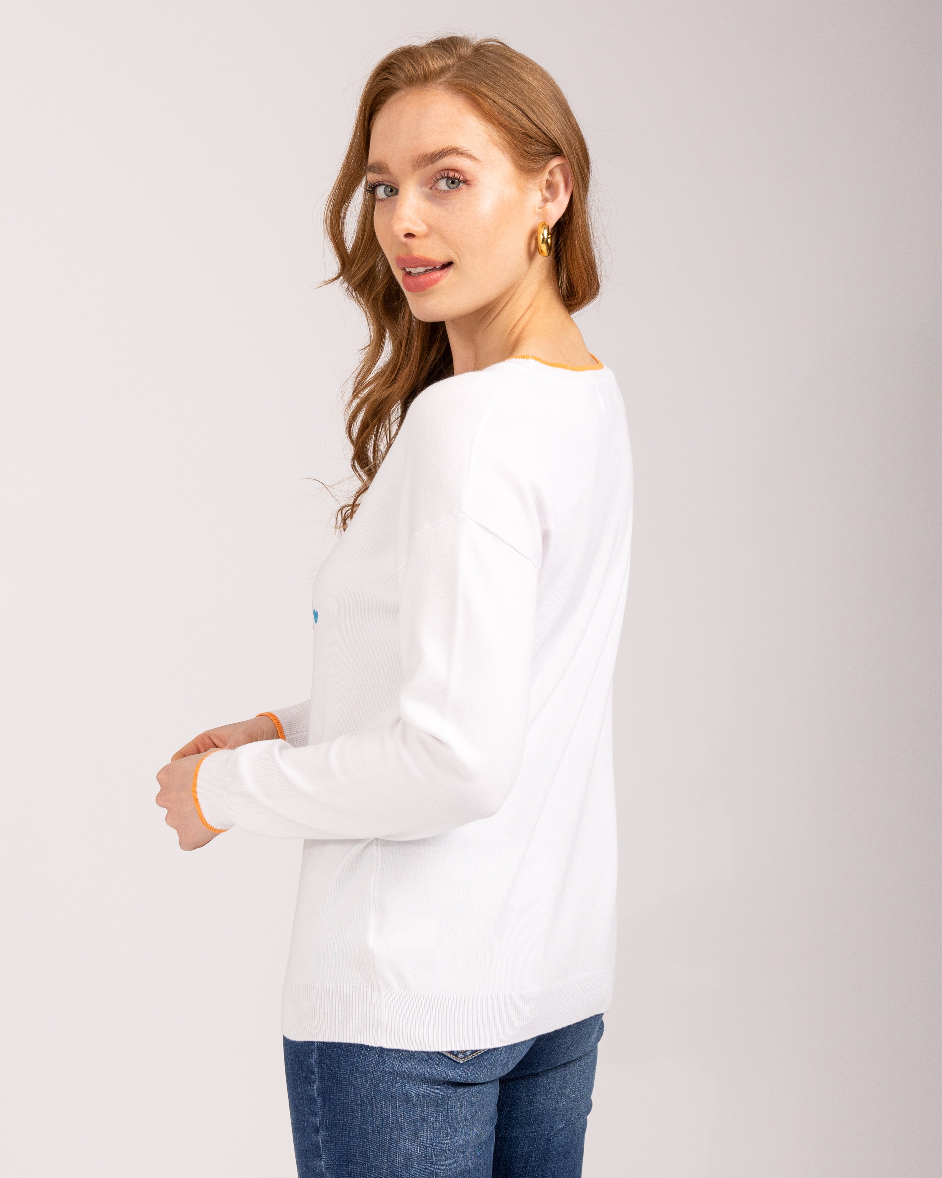 Heart Embroidery Drop Shoulder Jumper