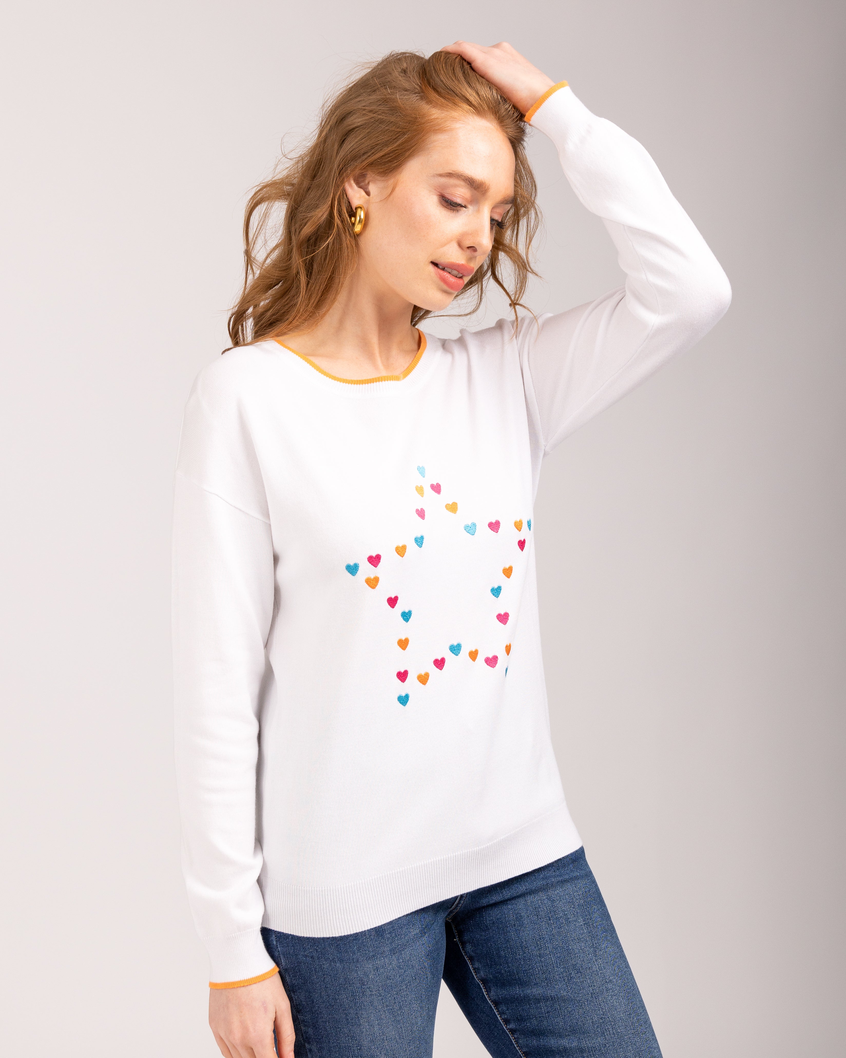 Heart Embroidery Drop Shoulder Jumper