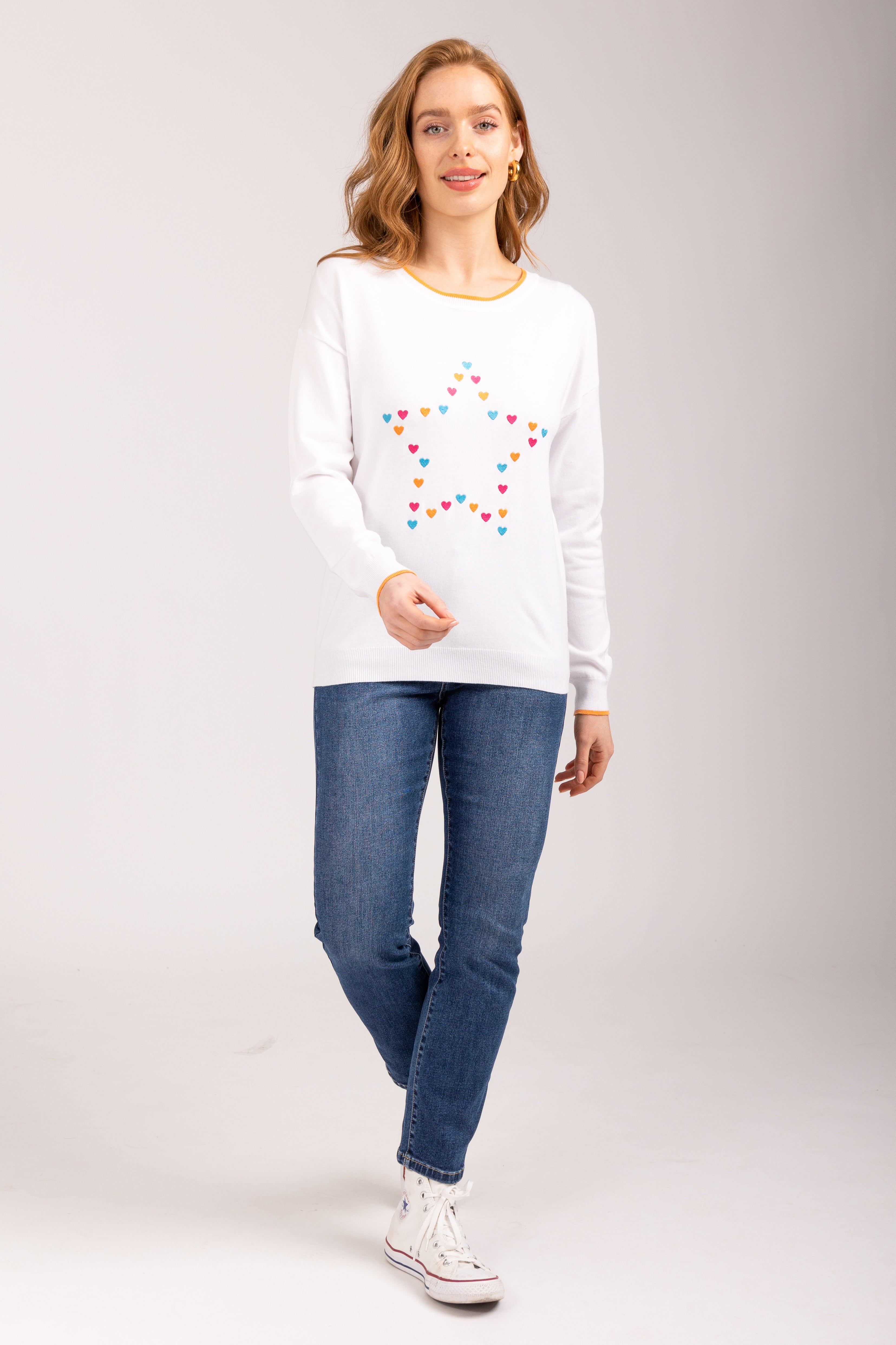 Heart Embroidery Drop Shoulder Jumper