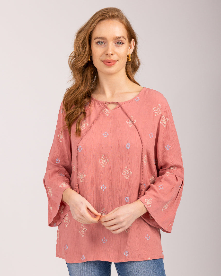 Embroidered Front Tie Top