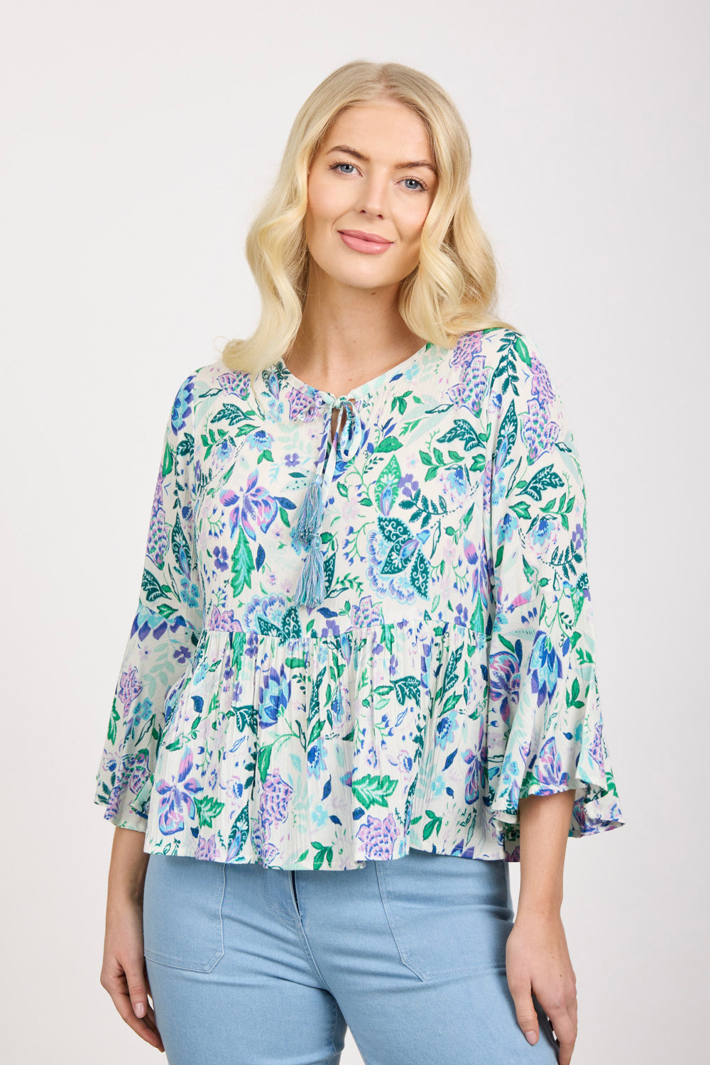 Tassel Tie Printed Top