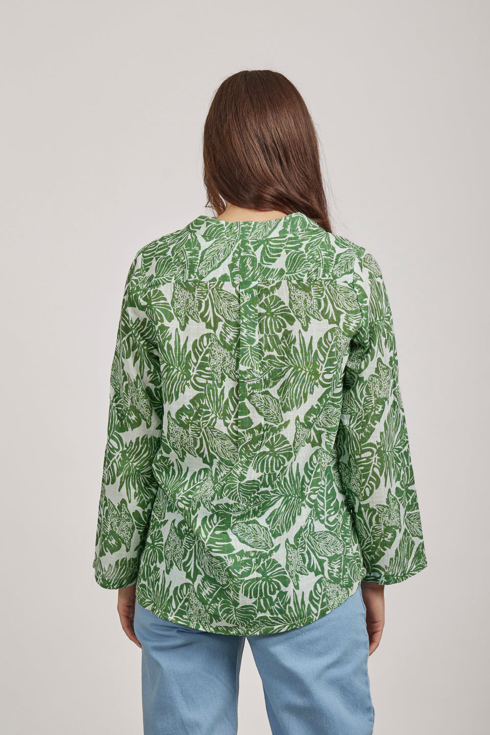 Cotton Slub Palm Leaves Print Shirt