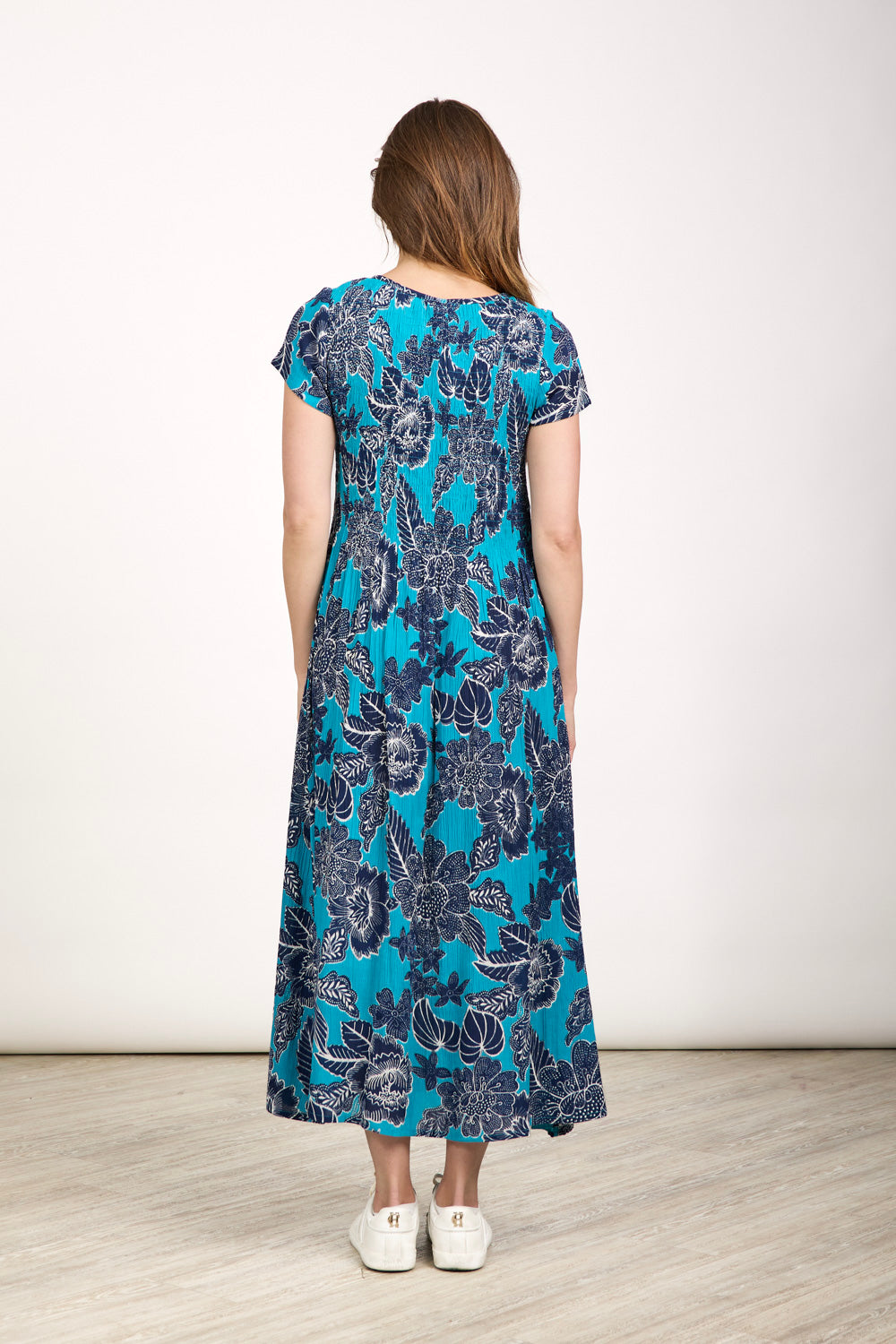 Large Floral Print Shirred Dress