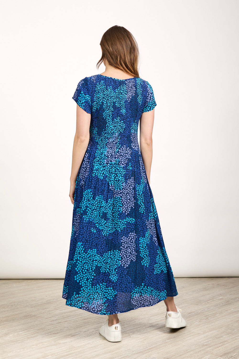 Spot Print Shirred Bodice Dress