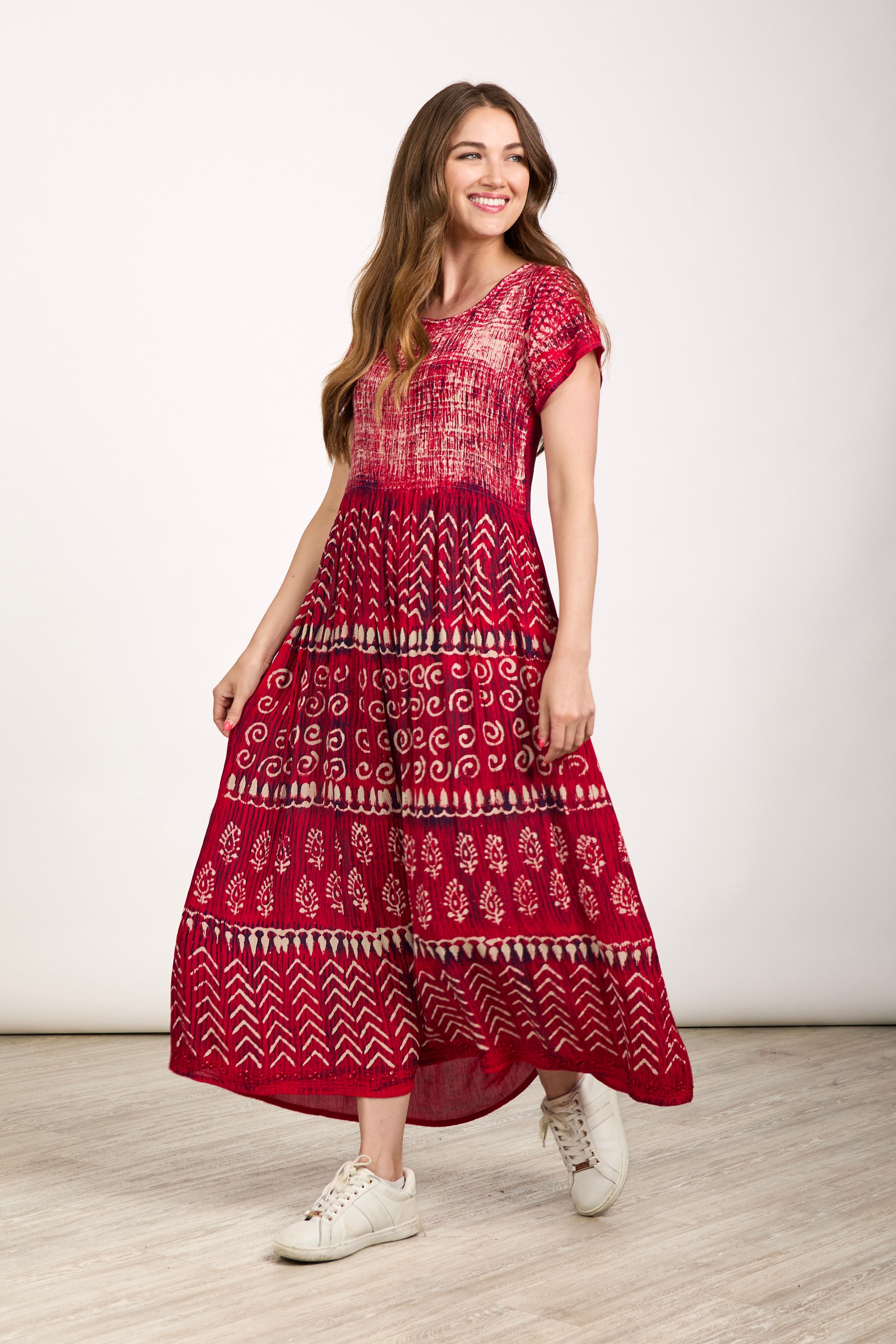 Batik Pattern Shirred Dress