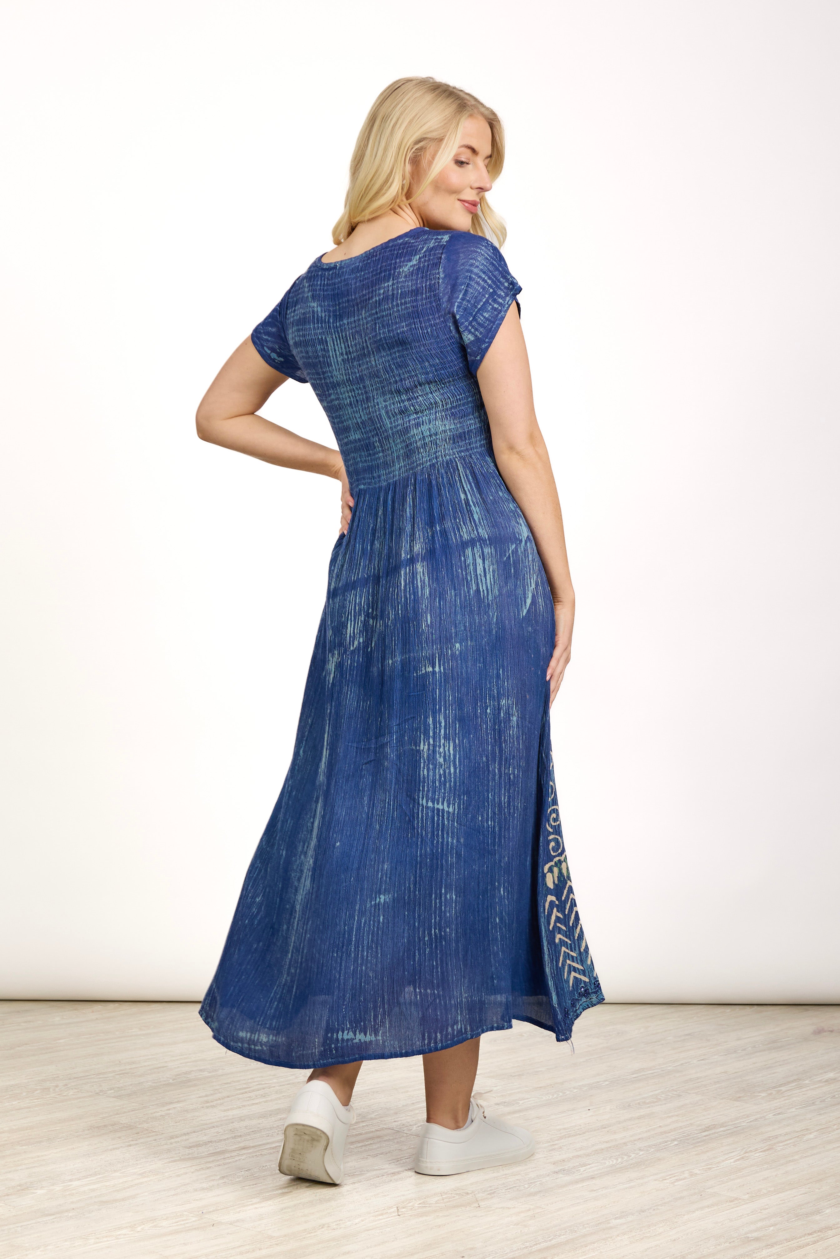 Batik Pattern Shirred Dress