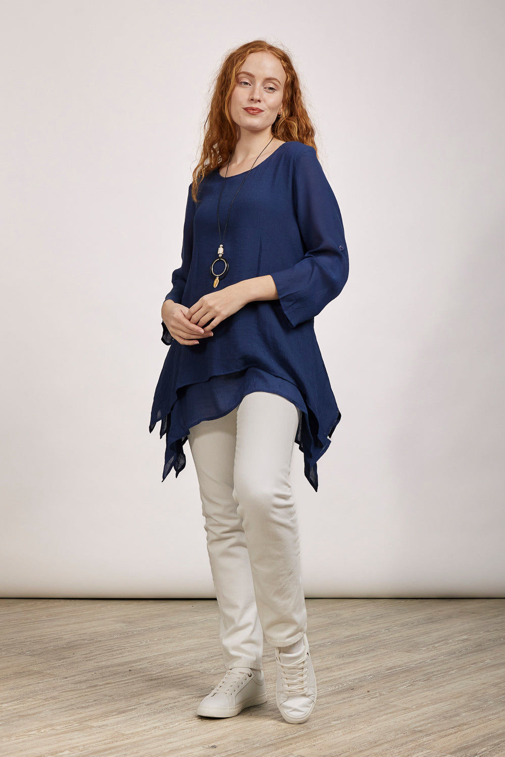 Layered Hanky Hem Top With Necklace