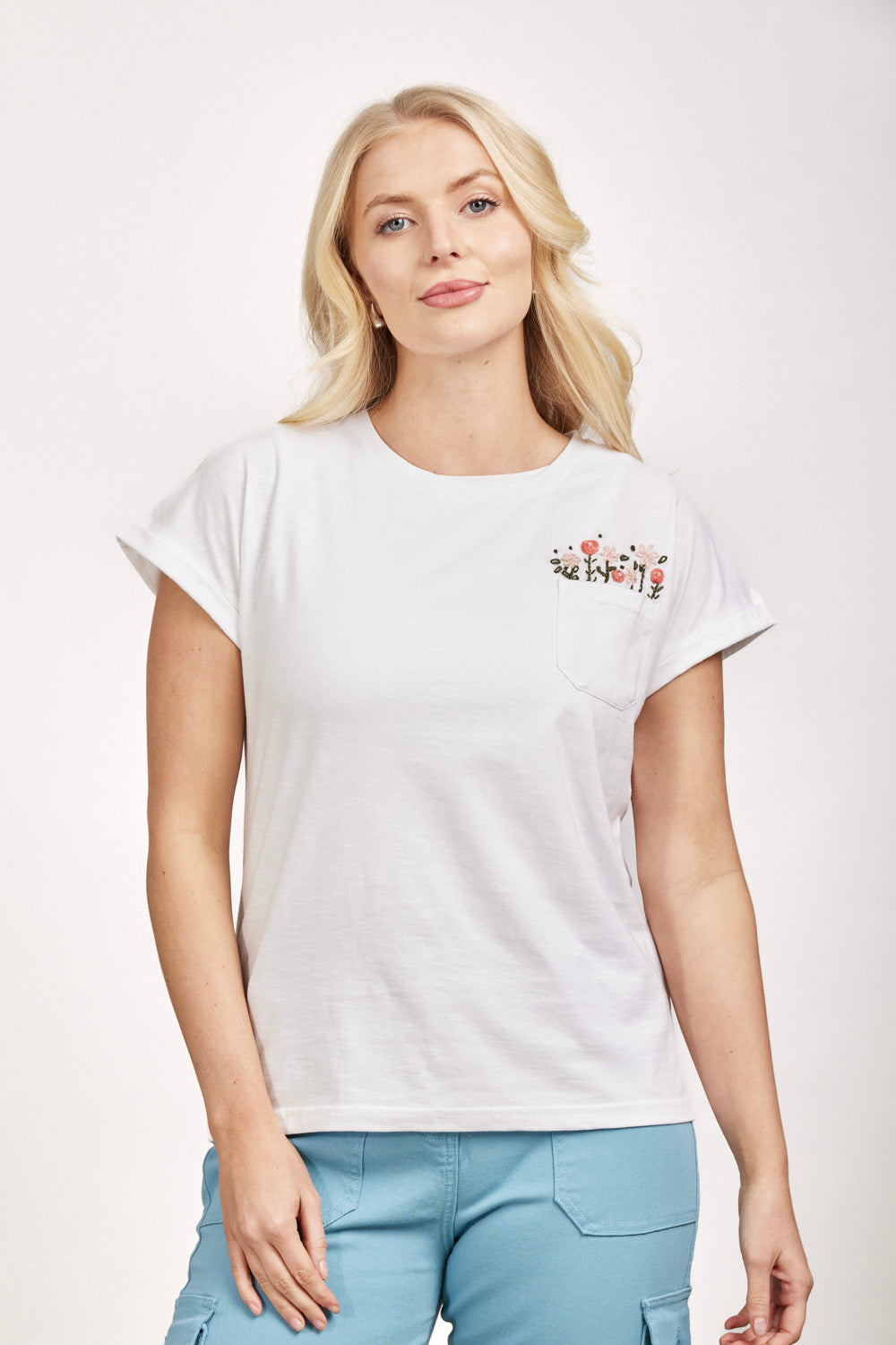 Floral Embroidered Pocket T-Shirt