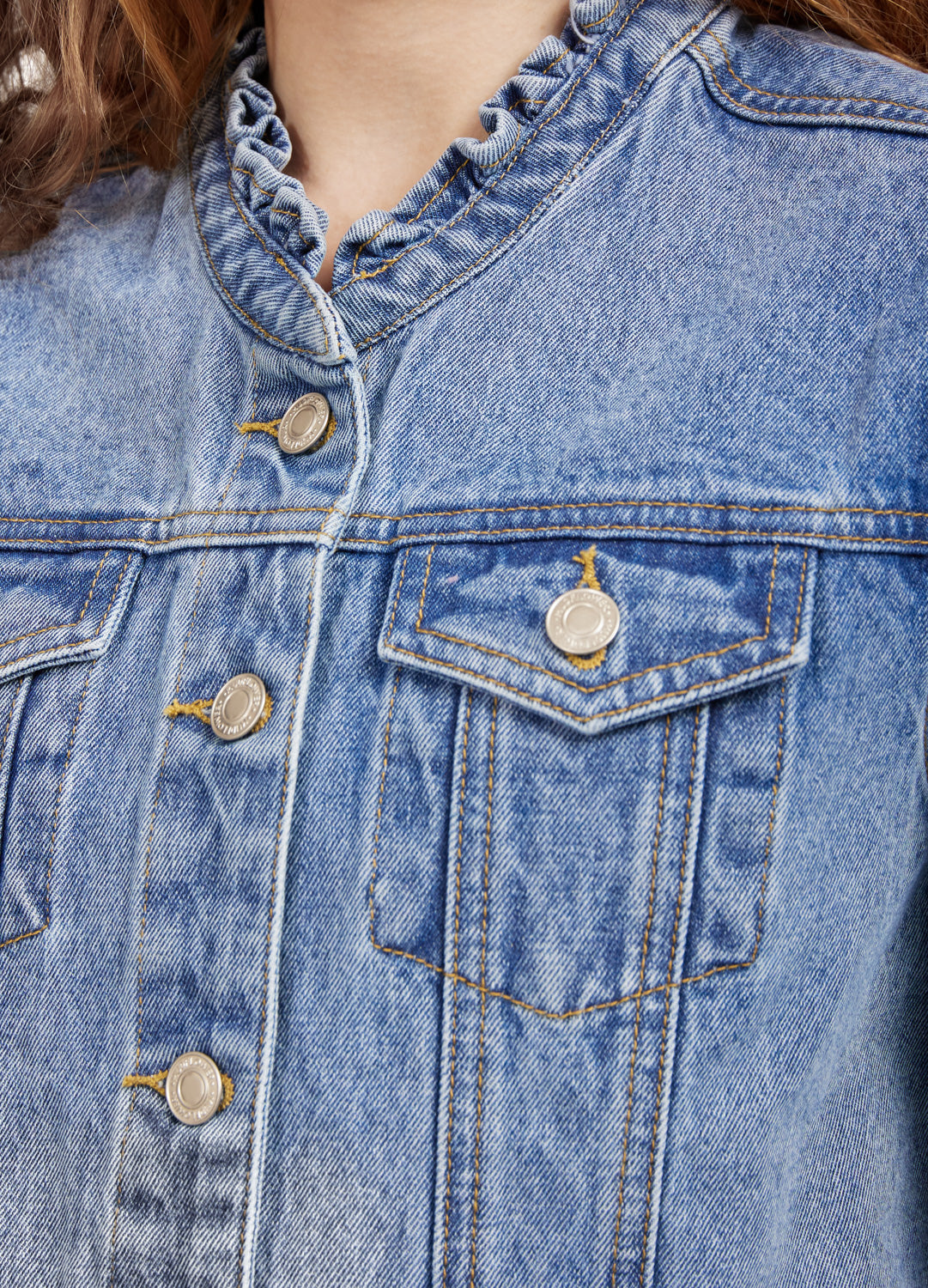 Ruffle Neck Denim Jacket