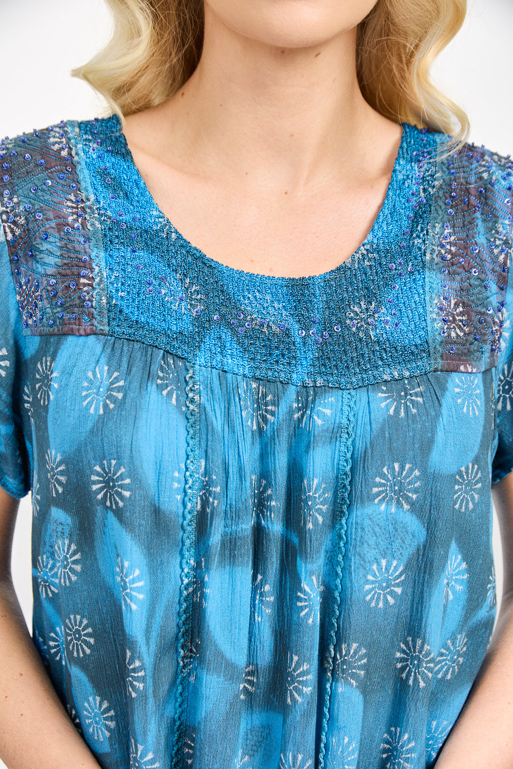 Batik Leaf Printed Embellished Top