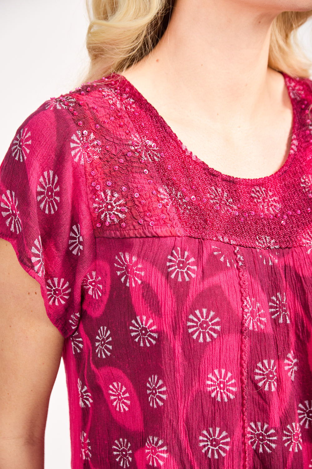 Batik Leaf Printed Embellished Top