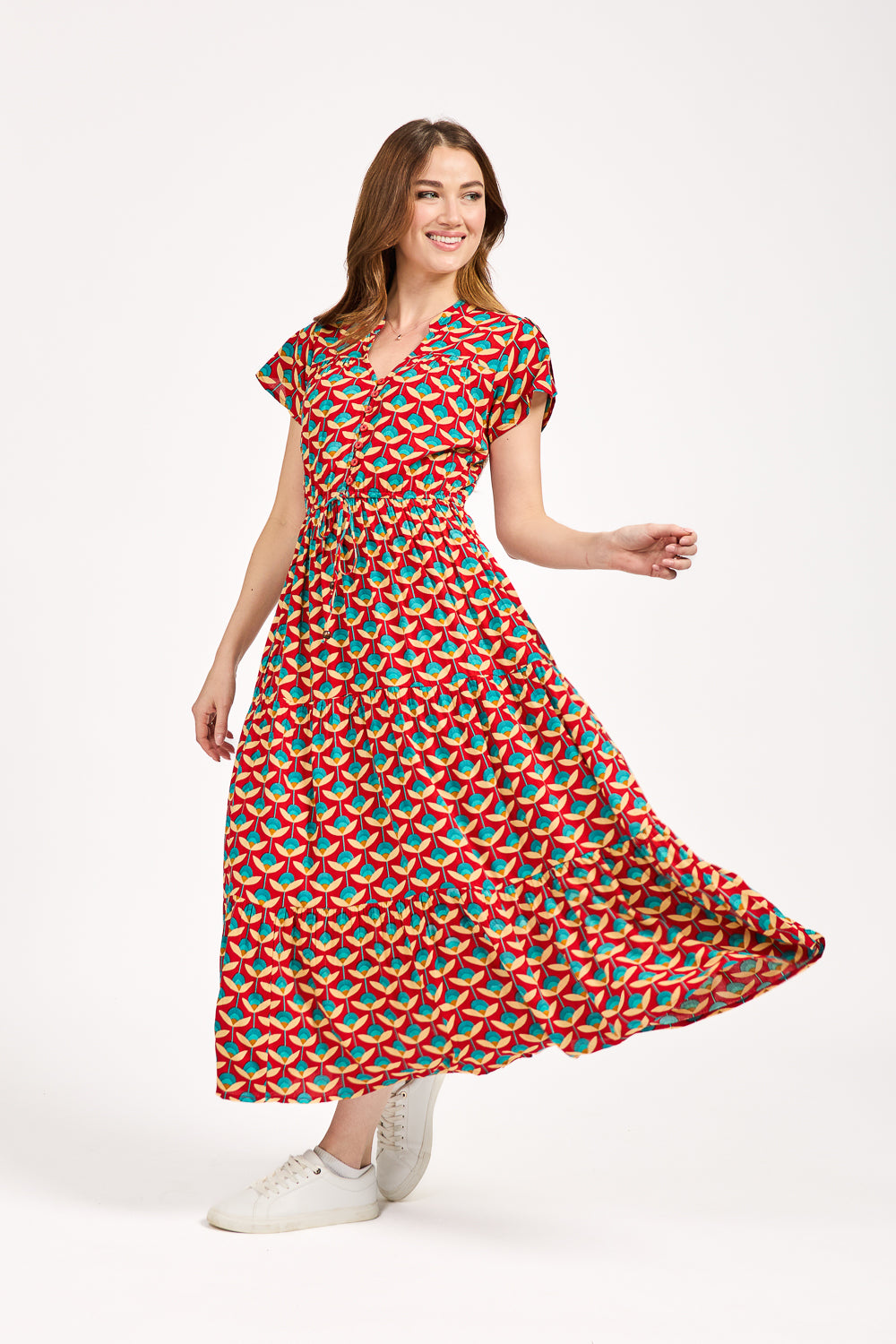 Floral Print Tie Front Midi Dress