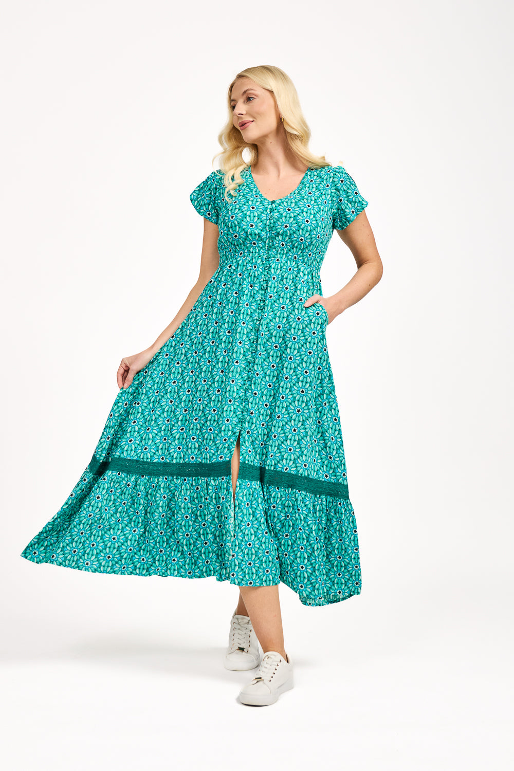 Daisy Print Flared Midi Dress