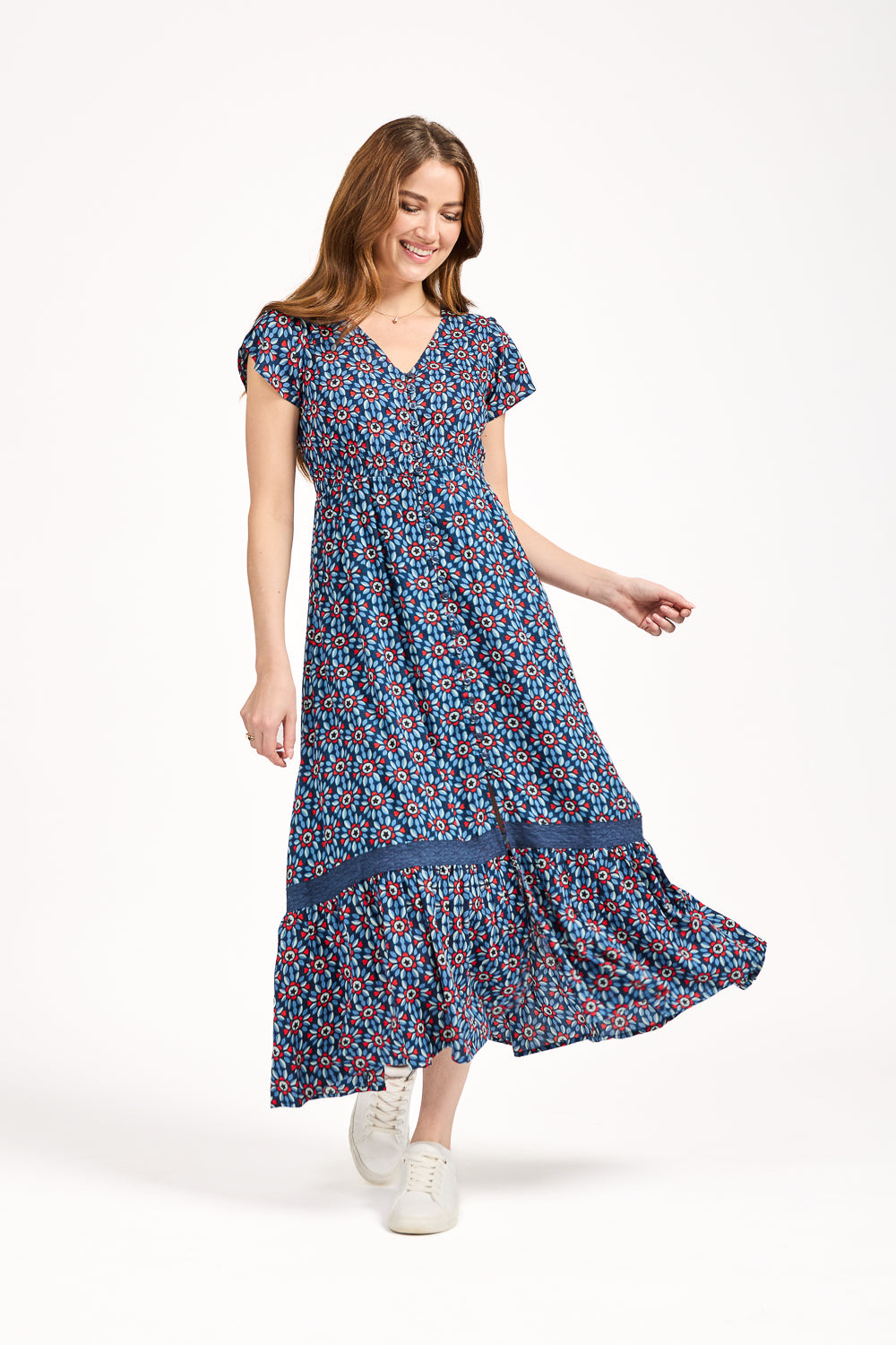 Daisy Print Flared Midi Dress