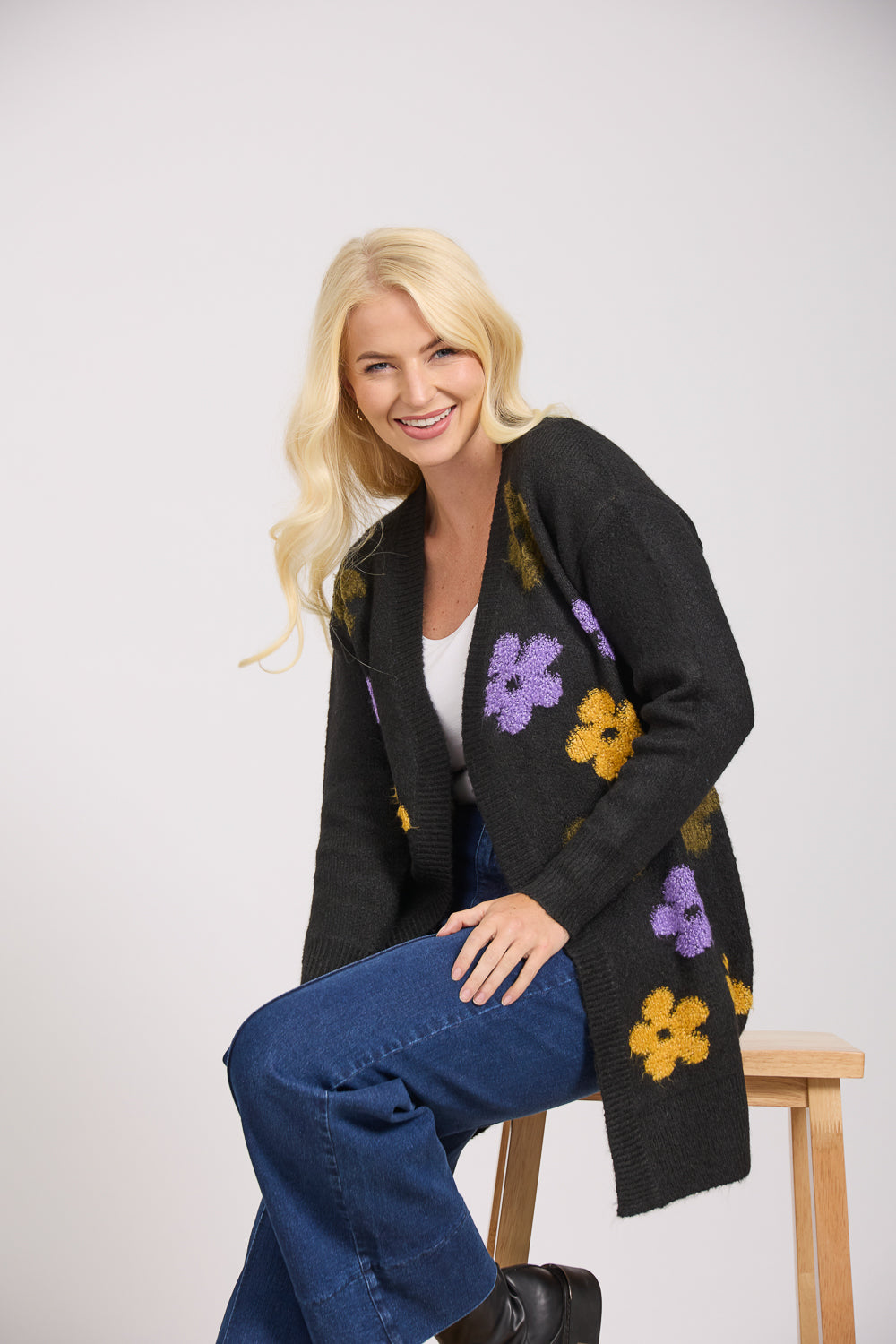 Large Flower Knit Cardigan