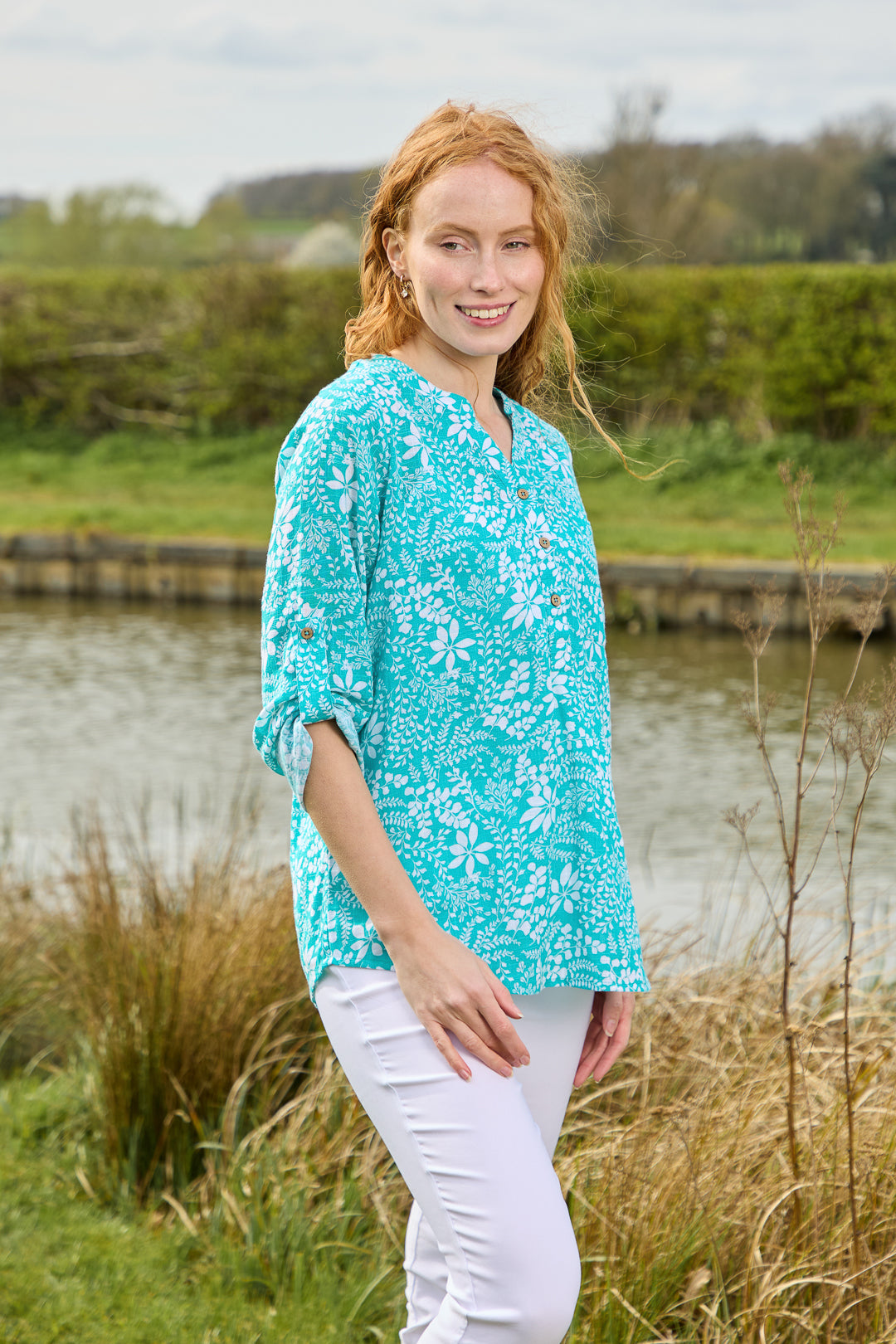 Leaf Print Cotton Shirt