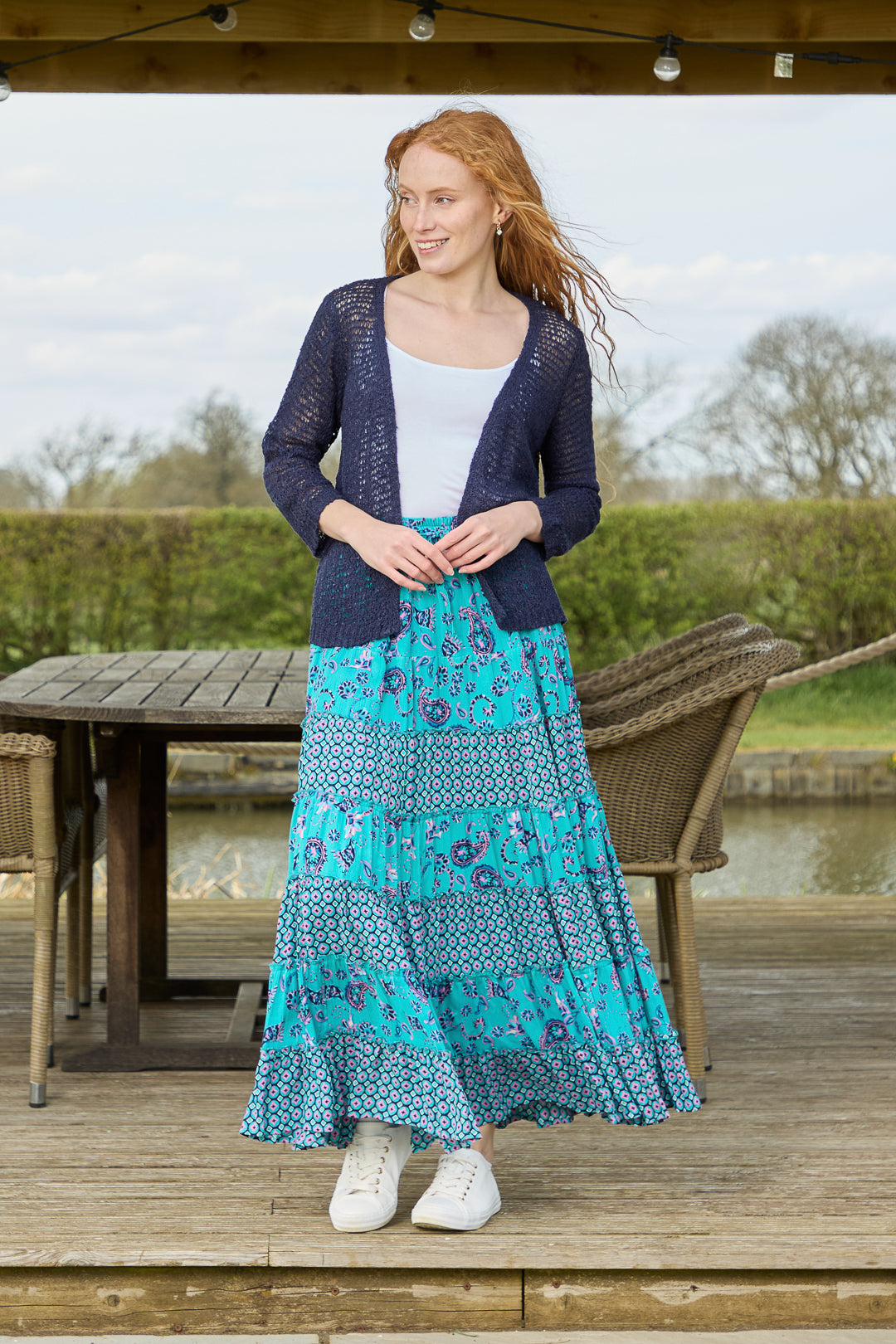 Paisley Print Tiered Maxi Skirt