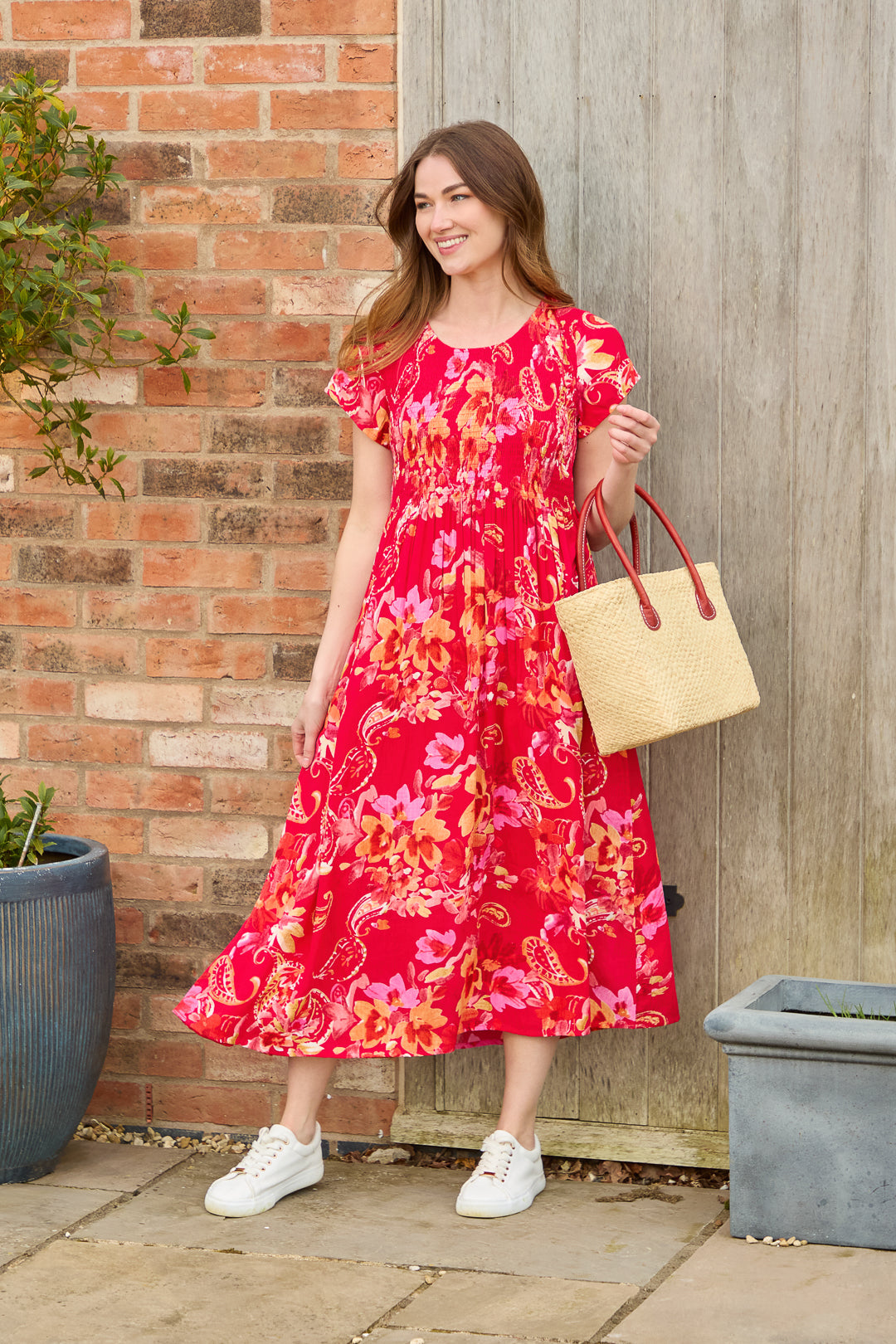 Paisley Print Shirred Bodice Dress
