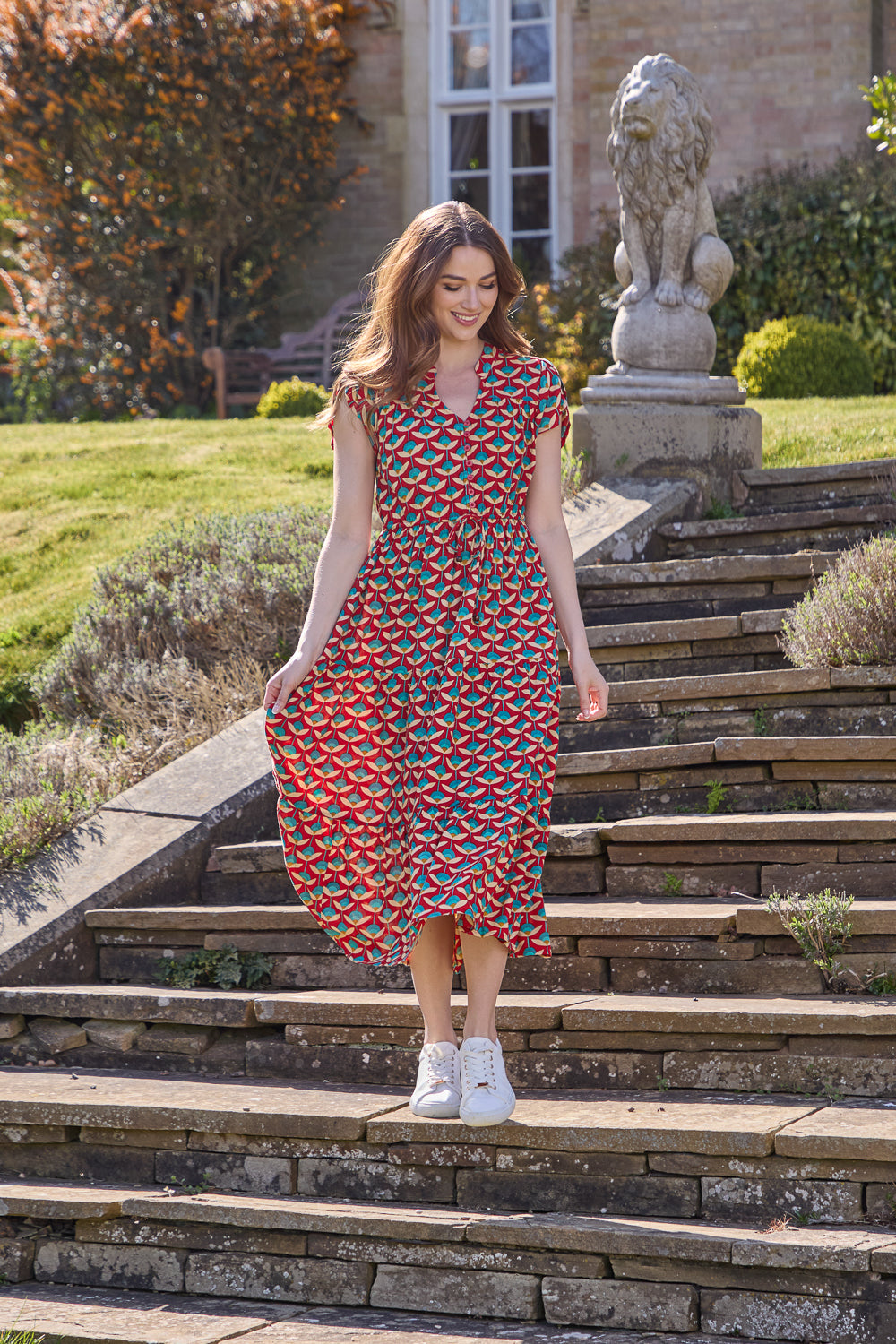 Floral Print Tie Front Midi Dress