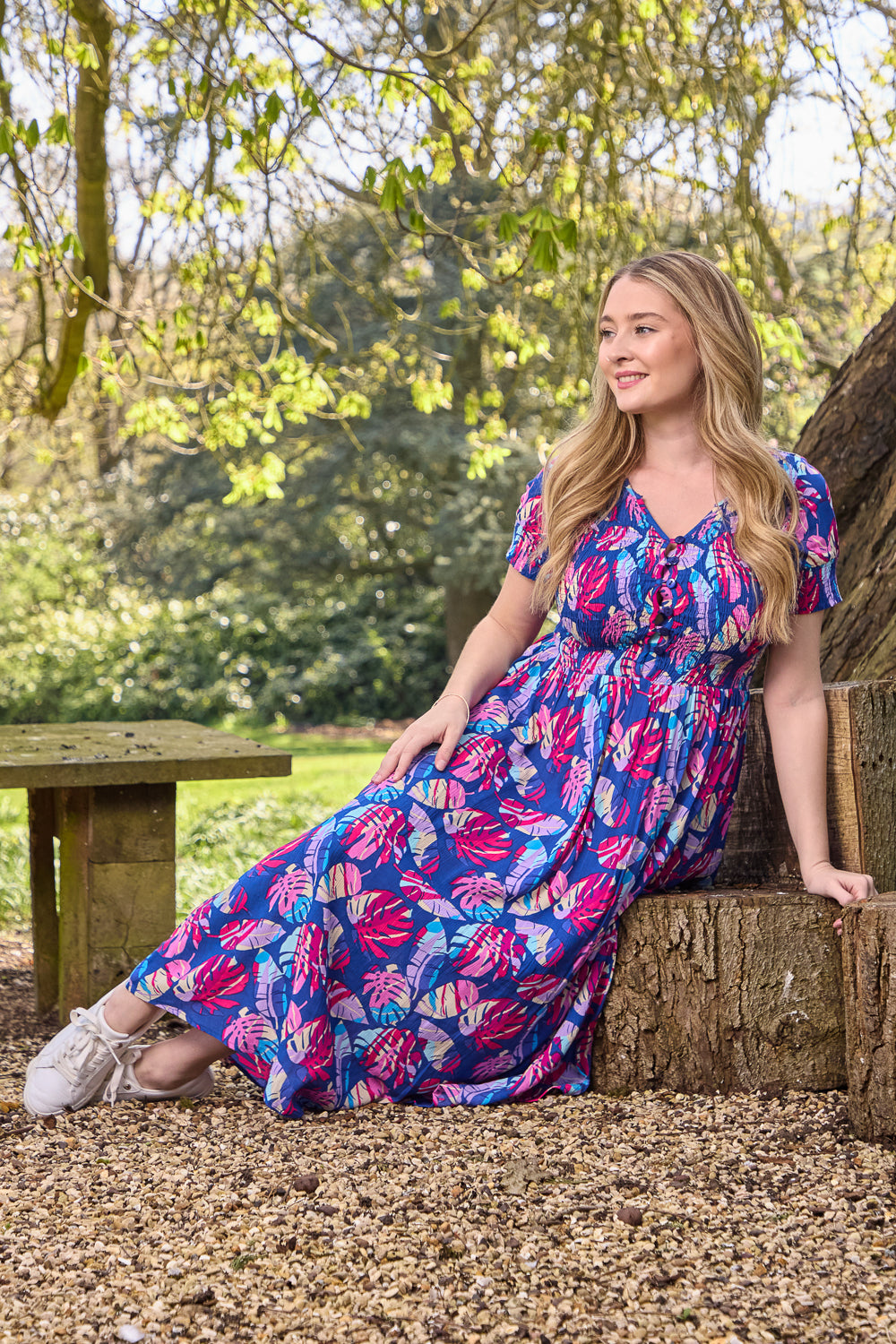 Leaf Print Button-Up Dress