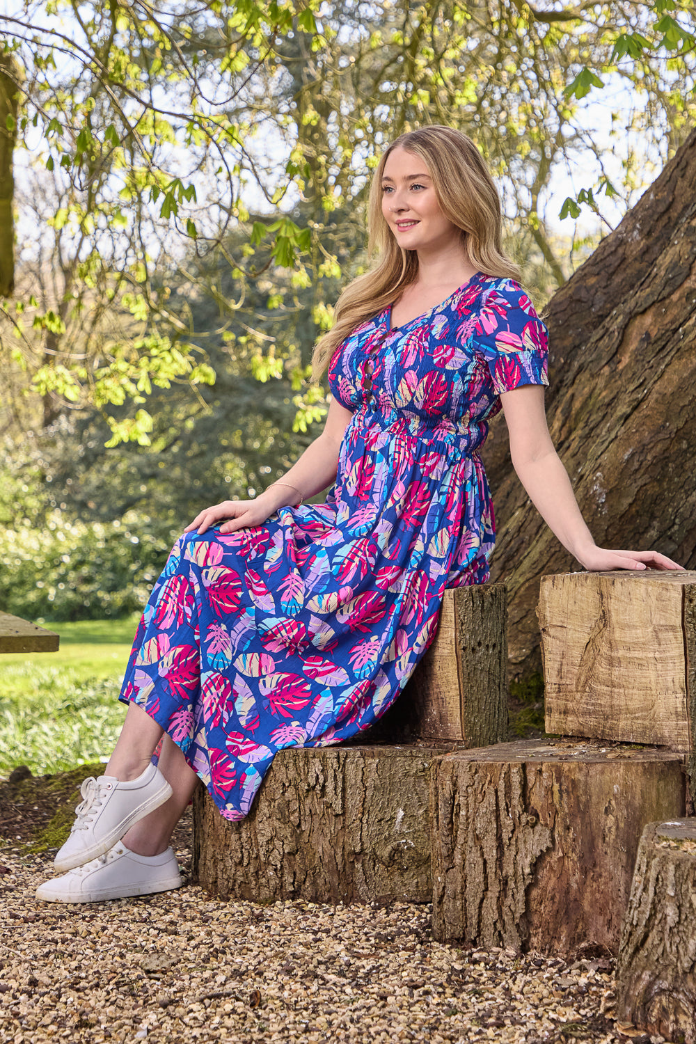 Leaf Print Button-Up Dress